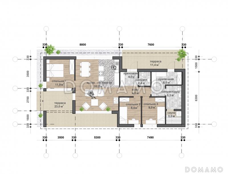 С-152 одноэтажный дом / План 1 этажа