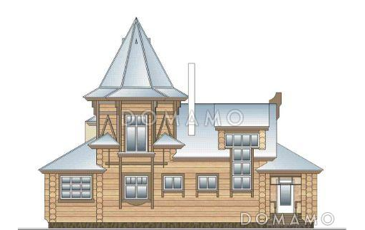 Проект двухэтажного дома из бруса с небольшой кухней, тремя спальнями на втором этаже / Фасад 1