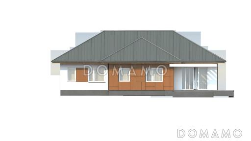Проект одноэтажного дома из кирпича с просторной дневной зоной и тремя спальнями / Фасад 2
