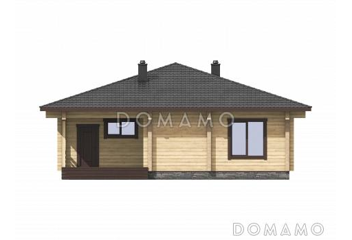 Проект одноэтажного дома из бруса с тремя спальнями и террасой / Фасад 3