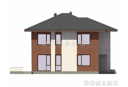 Проект двухэтажного дома из газобетона с просторной гардеробной / Фасад 2
