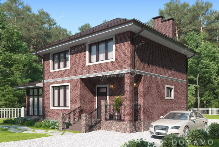 Проект двухэтажного дома с тремя спальнями и верандой