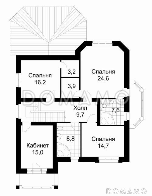 Проект дома из кирпича с гаражом для одной машины / План мансардного этажа
