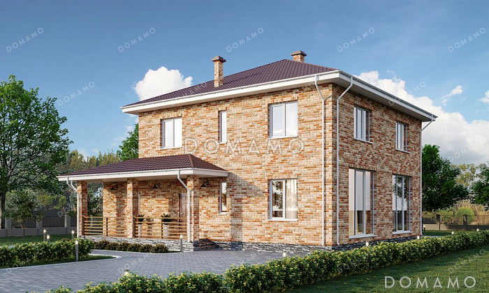 Проект дома из газобетона с террасой и тремя спальнями Проект дома из газобетона с террасой и тремя спальнями