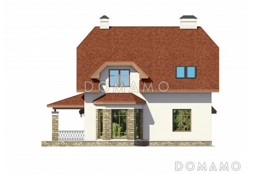 Проект дома из пеноблоков с мансардой, гаражом с подъемными воротами / Фасад 2