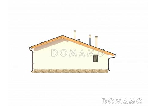 Проект одноэтажного дома с крытой террасой с барбекю, кладовой, хозблоком, гостиной с камином, парной и комнатой отдыха / Фасад 2