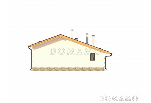 Проект одноэтажного дома с крытой террасой с барбекю, кладовой, хозблоком, гостиной с камином, парной и комнатой отдыха / Фасад 2