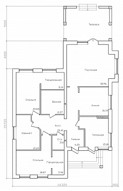 Проект большого одноэтажного дома с крытой террасой / План 1 этажа
