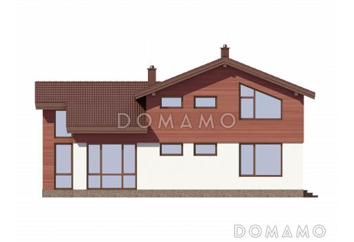 Проект дома из газобетона с панорамными окнами и натуральной черепицей / Фасад 3