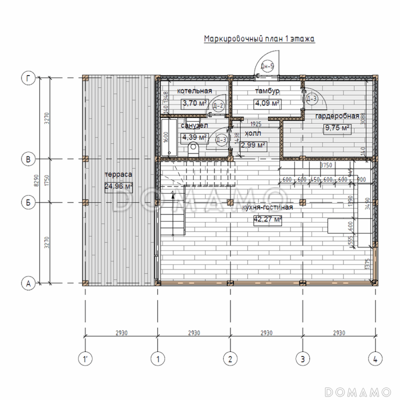 Проект фахверкого дома 138T / План 1 этажа