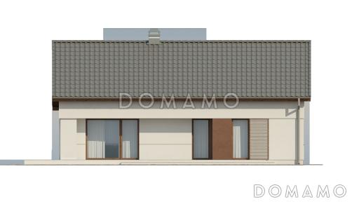 Проект одноэтажного дома из кирпича с открытой террасой по периметру, с возможностью планировки мансардного этажа / Фасад 3