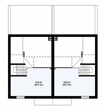 Проект мансардных домов-близнецов из кирпича современного дизайна с гаражом и террасой на втором этаже / План мансардного этажа