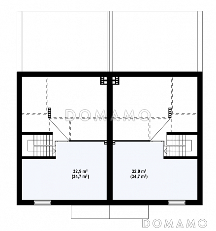 Проект мансардных домов-близнецов из кирпича современного дизайна с гаражом и террасой на втором этаже / План мансардного этажа