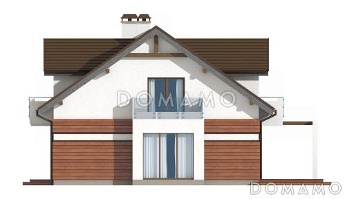 Проект одноэтажного мансардного дома из газобетона с кабинетом, эркером и балконом / Фасад 4