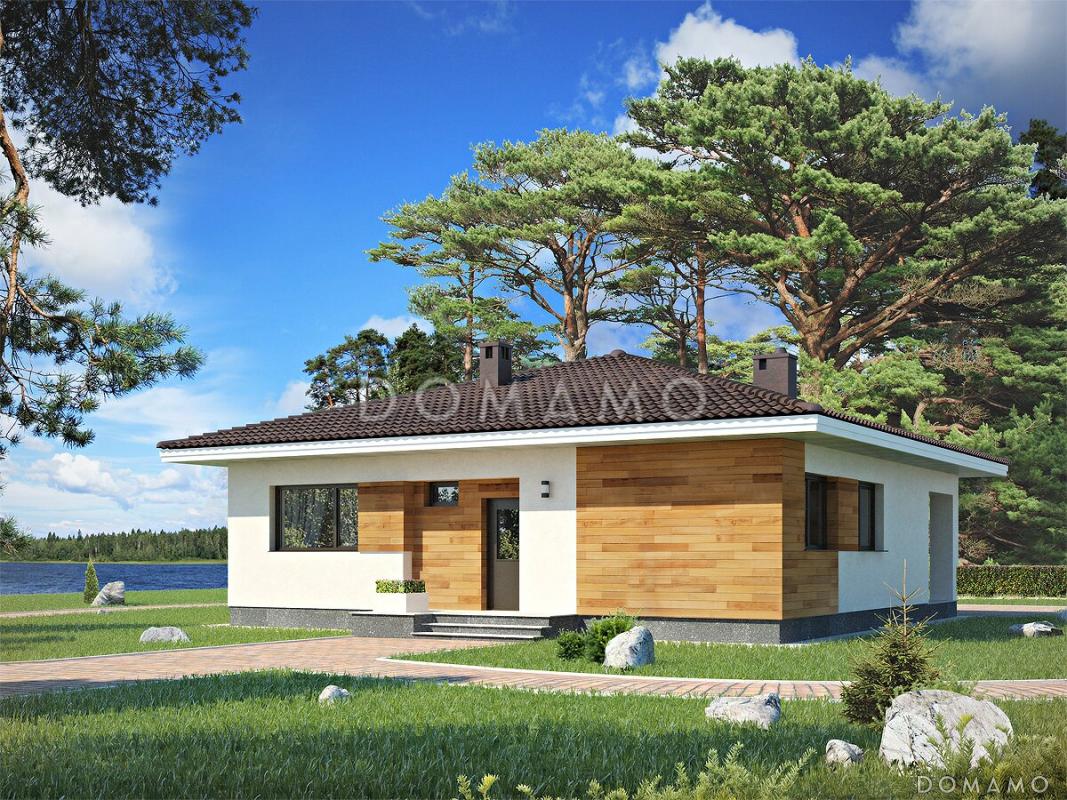 Проект одноэтажного дома из СИП панелей с тремя спальнями и крытой террасой / 2