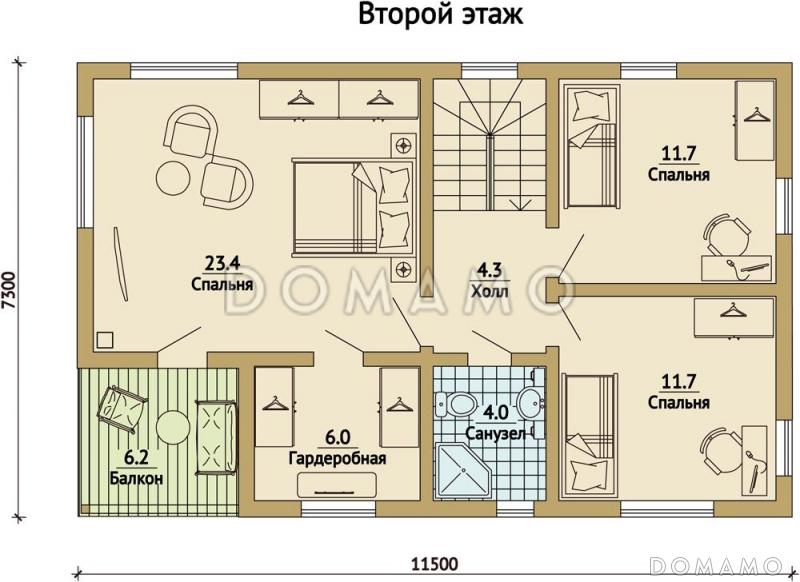 Проект каркасного дома с односкатной крышей / План 2 этажа Проект каркасного дома с односкатной крышей / План 2 этажа