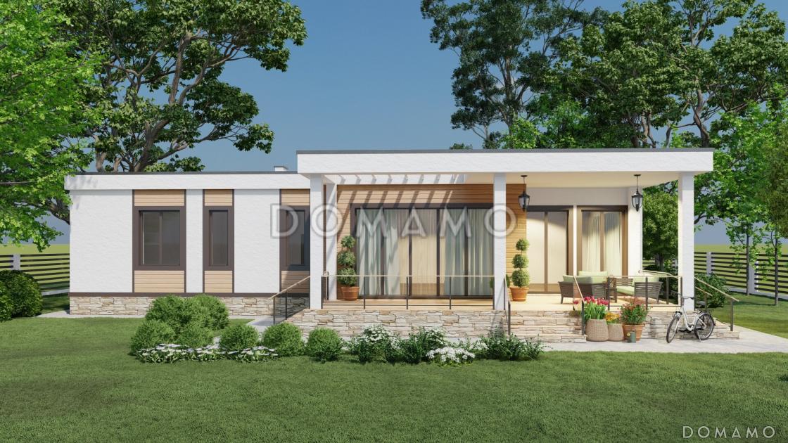 Проект просторного одноэтажного кирпичного дома в стиле хай-тек с тремя спальнями и террасой / 3