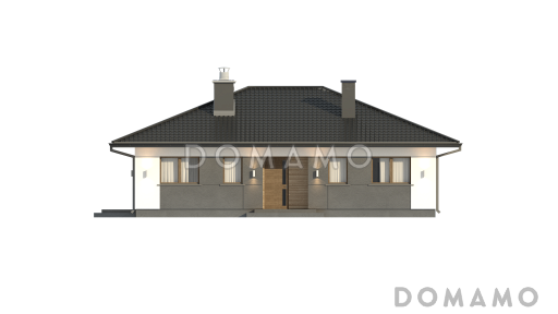 Проект современного одноэтажного дома из газобетона с разделением дневной зоны и зоны отдыха / Фасад 1