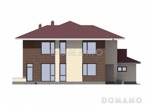 Проект двухэтажного дома из газобетона с окнами в пол в гостиной / Фасад 2