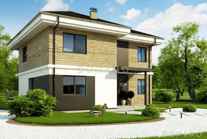 Проект дома с террасой и балконом, кладовыми, просторной ванной с окном на втором этаже Проект дома с террасой и балконом, кладовыми, просторной ванной с окном на втором этаже