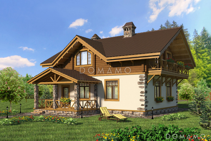 Проект коттеджа шале с террасой и балконом. Проект коттеджа шале с террасой и балконом.