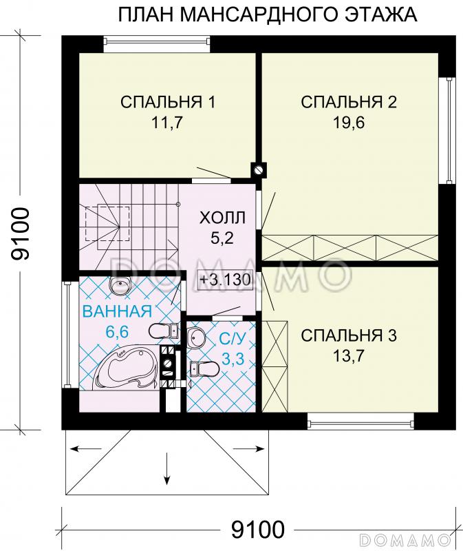 Проект дома из газобетона с гостевой комнатой / План мансардного этажа