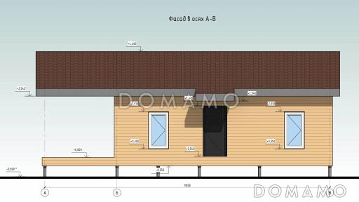 Проект каркасного дома с двумя спальнями и крытой террасой / Фасад 3