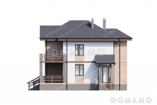 Проект двухэтажного дома с террасой и тремя спальнями / Фасад 4