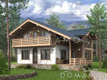 Проект современного каркасного дома с двумя террасами