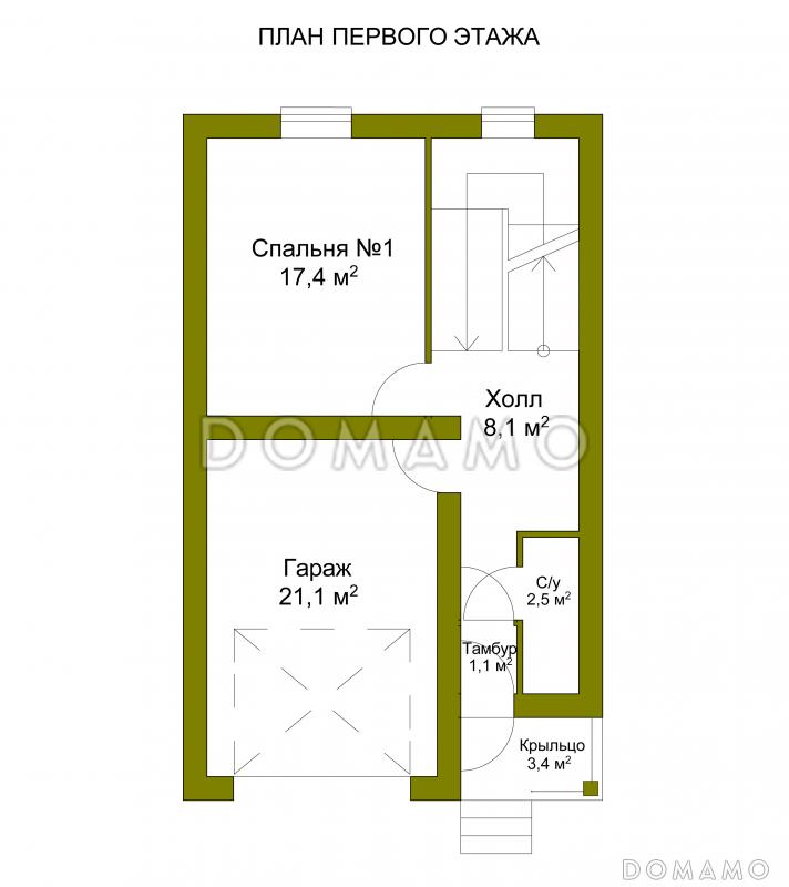 Проект необычного таунхауса с эркером и кукушками на крыше / План 1 этажа