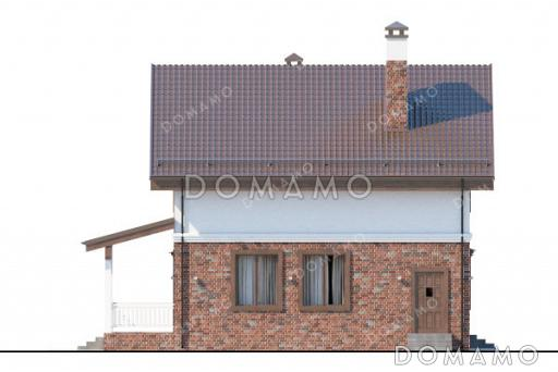 Проект дома с просторной кухней-столовой, загороженным крыльцом и уютным балконом на верхнем этаже / Фасад 4