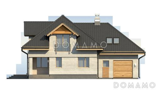 Проект одноэтажного мансардного дома из кирпича с кабинетом, гаражом и комнатой над гаражом / Фасад 4