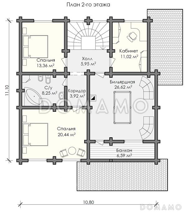 Проект большого и просторного дома, включающего в себя два этажа / План мансардного этажа