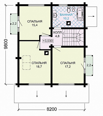 Проект деревянного дома с удобствами, просторной гостиной и тремя спальными комнатами / План мансардного этажа Проект деревянного дома с удобствами, просторной гостиной и тремя спальными комнатами / План мансардного этажа