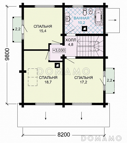 Проект деревянного дома с удобствами, просторной гостиной и тремя спальными комнатами / План мансардного этажа Проект деревянного дома с удобствами, просторной гостиной и тремя спальными комнатами / План мансардного этажа