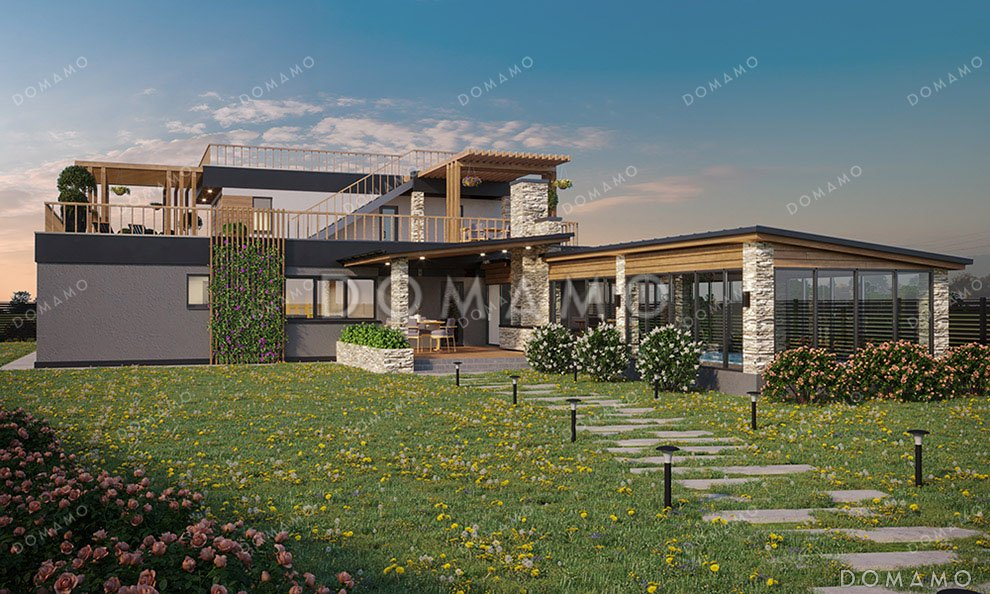 Проект двухэтажного дома с бассейном и гаражом на два автомобиля / 2