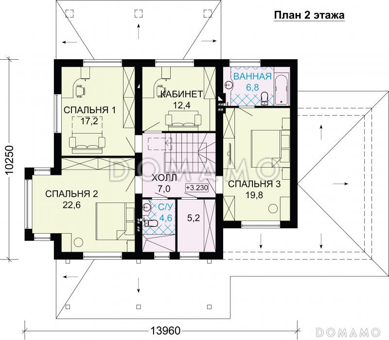 Проект дома из газобетона со светлой верандой / План 2 этажа