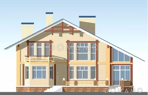 Проект одноэтажного коттеджа с цокольным и мансардным этажами, с зимним садом и вторым светом / Фасад 4