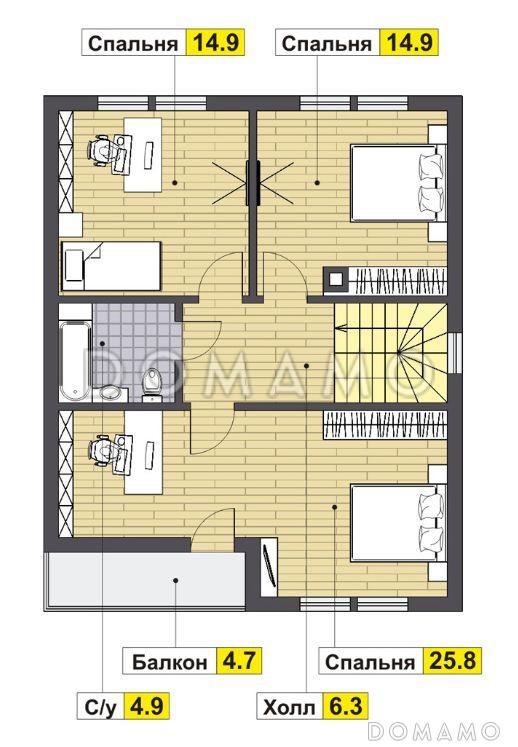 Проект дома из газобетона с четырьмя спальнями / План мансардного этажа