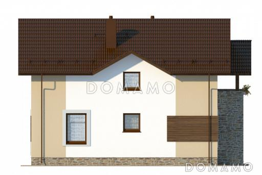 Проект коттеджа с пятью спальнями, коричневой крышей и белыми оштукатуренными стенами / Фасад 4