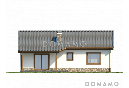 Проект компактного одноэтажного дома из кирпича с двумя спальнями и просторной гостиной / Фасад 2