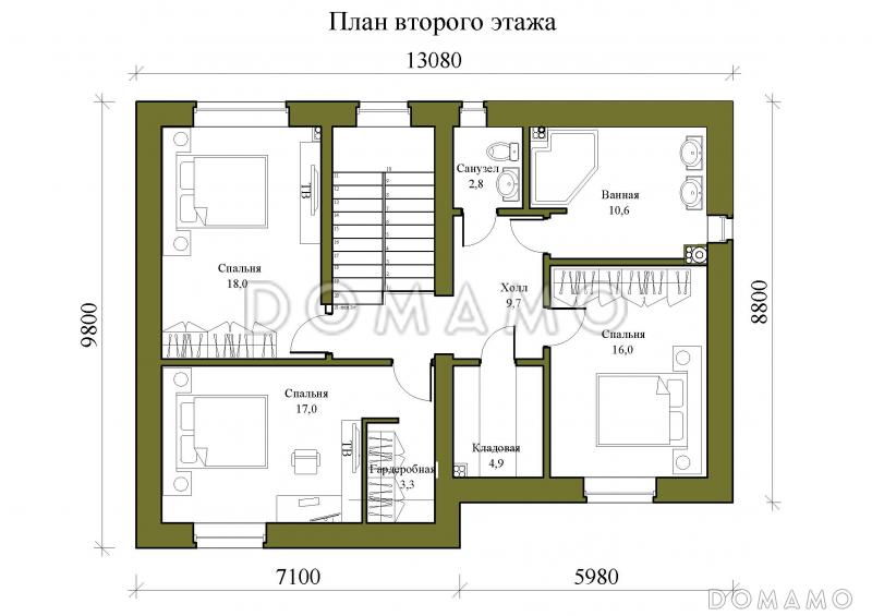 Проект двухэтажного дома с просторными террасой и кухней-столовой / План 2 этажа