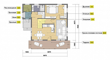 Проект каркасного дома 8х8 / План 1 этажа Проект каркасного дома 8х8 / План 1 этажа