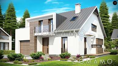 Проект мансардного дома из газобетона с пятью спальнями, гаражом и балконом Проект мансардного дома из газобетона с пятью спальнями, гаражом и балконом