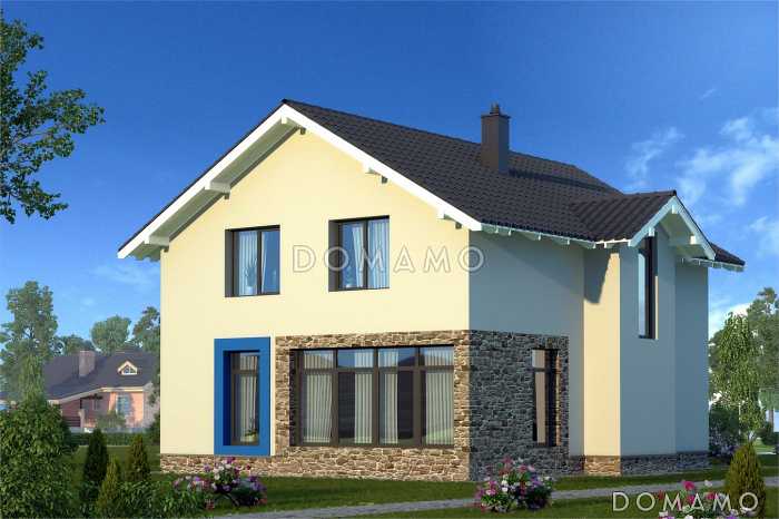 Проект лаконичного коттеджа с массивной каменной стеной крыльца Проект лаконичного коттеджа с массивной каменной стеной крыльца