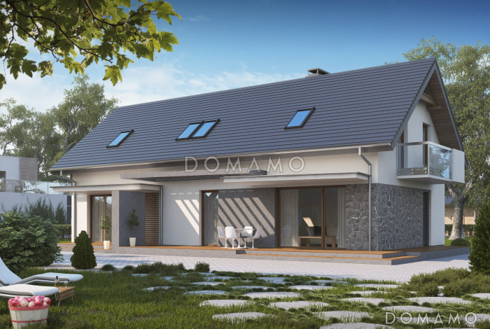 Проект одноэтажного мансардного дома из газобетона с отдельными входами для двух семей Проект одноэтажного мансардного дома из газобетона с отдельными входами для двух семей