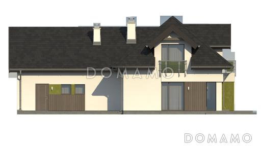 Проект одноэтажного мансардного дома из кирпича с кабинетом, гаражом на два автомобиля и большой мансардной комнатой / Фасад 2