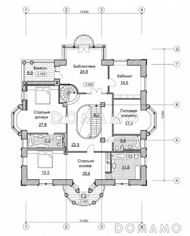 Проект изящного и просторного коттеджа / План 2 этажа Проект изящного и просторного коттеджа / План 2 этажа