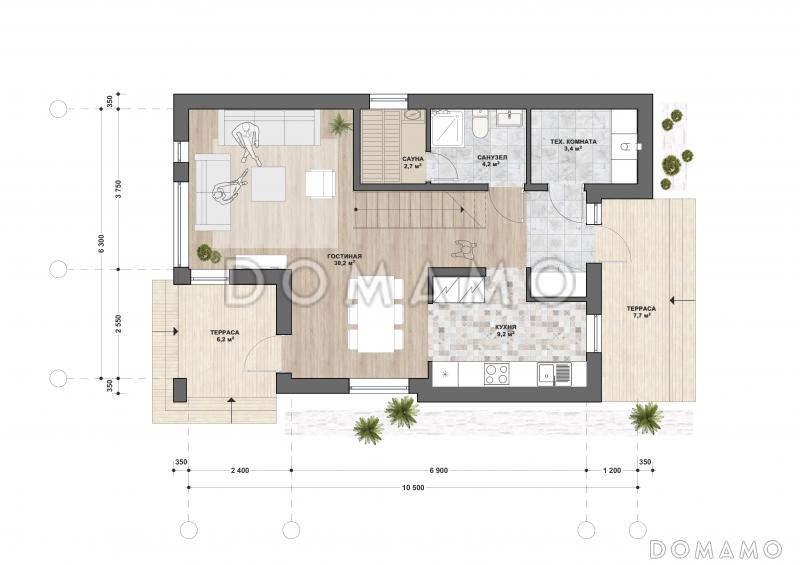 C-127 двухэтажный дом / План 1 этажа