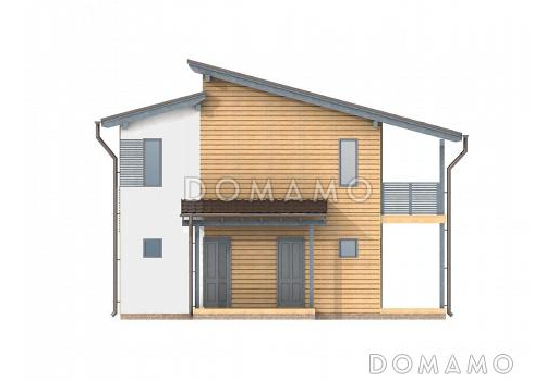 Проект современного каркасного дома с просторным балконом на втором этаже / Фасад 1